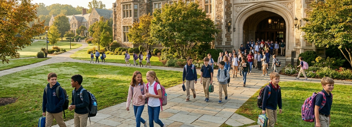 Students entering the SRCS campus in the morning